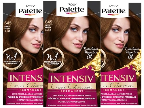 SCHWARZKOPF POLY PALETTE Intensiv Creme Coloration, Haarfarbe 645/6-65 Honigbraun, 3er Pack (3 x 128 ml)