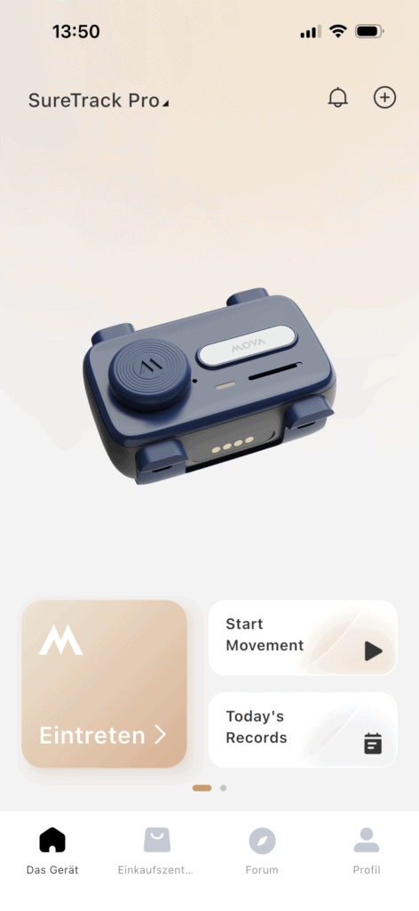 MOVA SureTrack Pro App Startseite